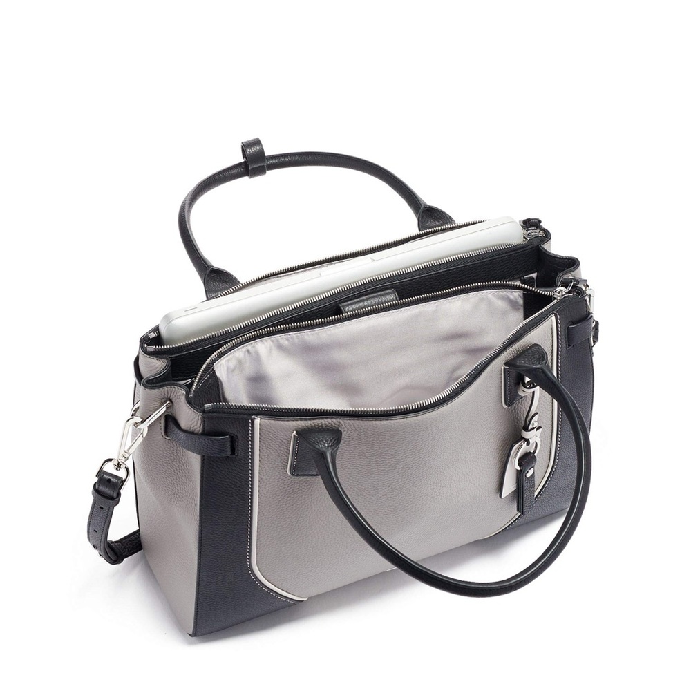 TUMI Stanton Kiran Leather Laptop Purse Black Gray Work Brief Case - Picture 2 of 9